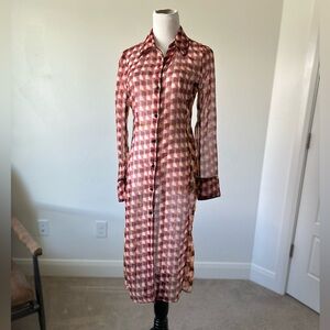 Zara NWOT Geometric Sheer Button Down Dress Size Small